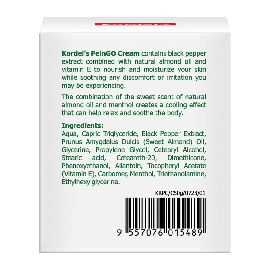 Kordel's PeinGo Cream PhytoCann BP® Black Pepper Extract 50g Back 