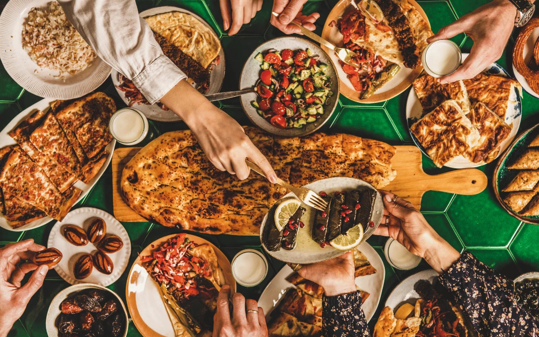 ramadan-feasting-with-many-different-types-food-on-table